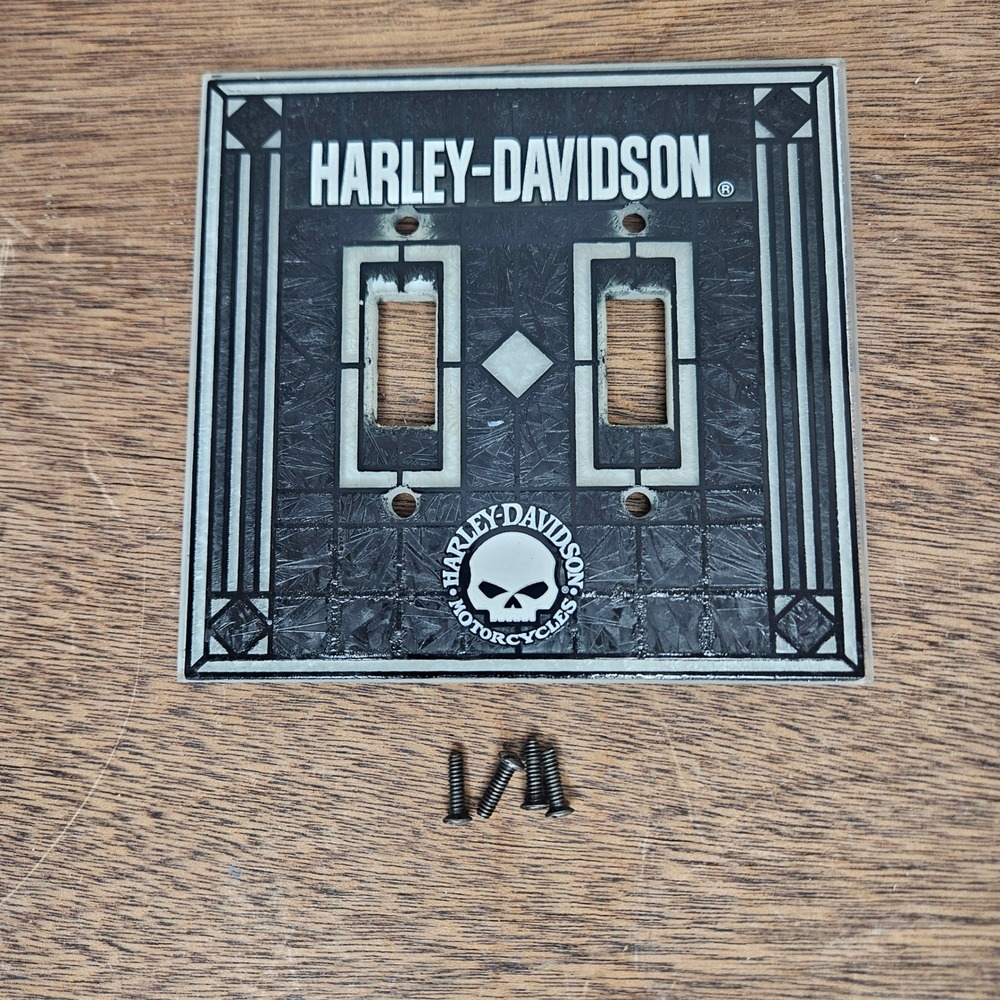 Harley-Davidson Skull Double Toggle Light Switch Cover Black White GLASS‎